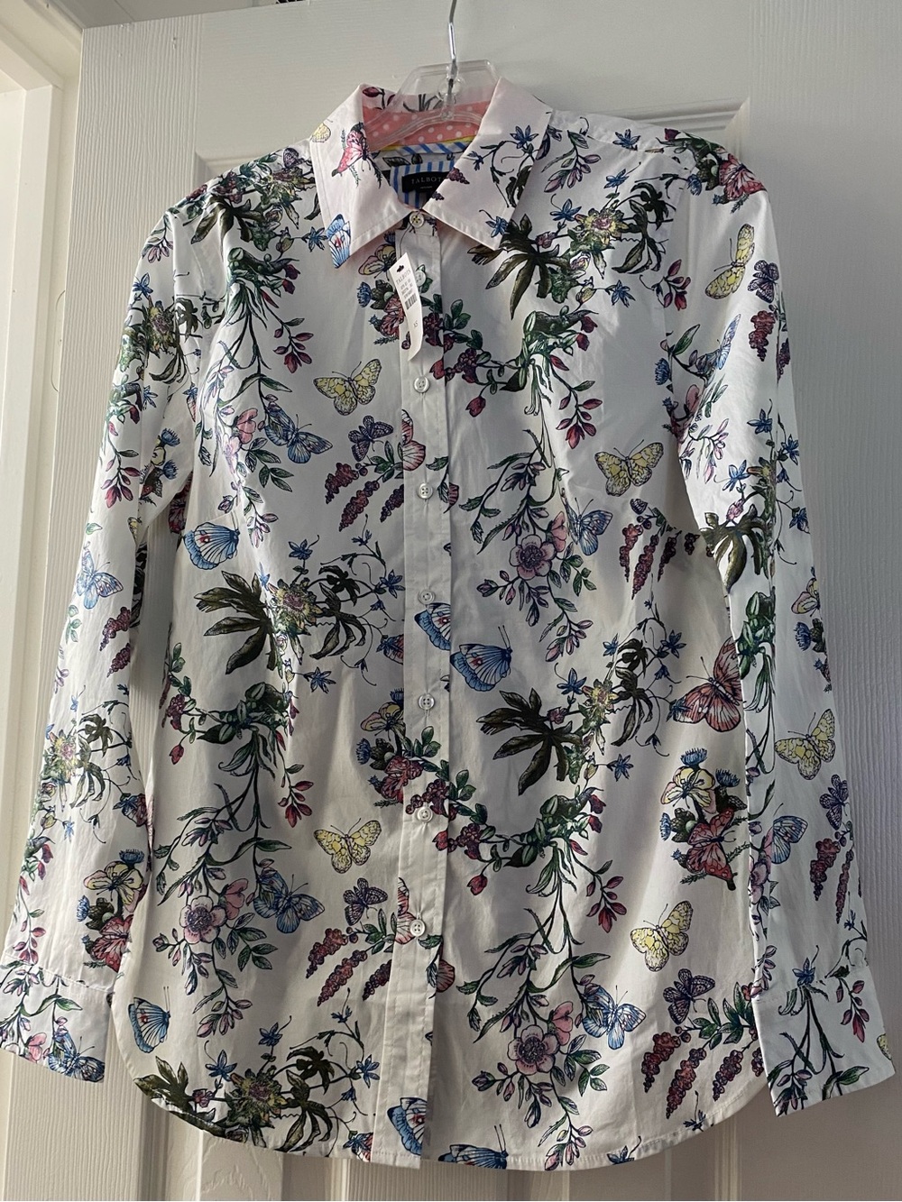 NWT Talbots White Floral & Butterfly Button-Front Shirt XS 0 2